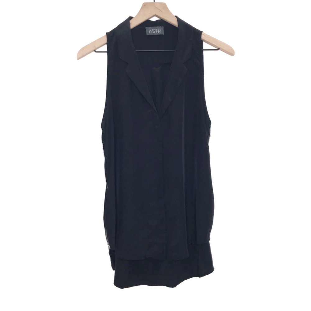 ASTR Black Zipper Sleeveless Tunic Tank Top Blouse S